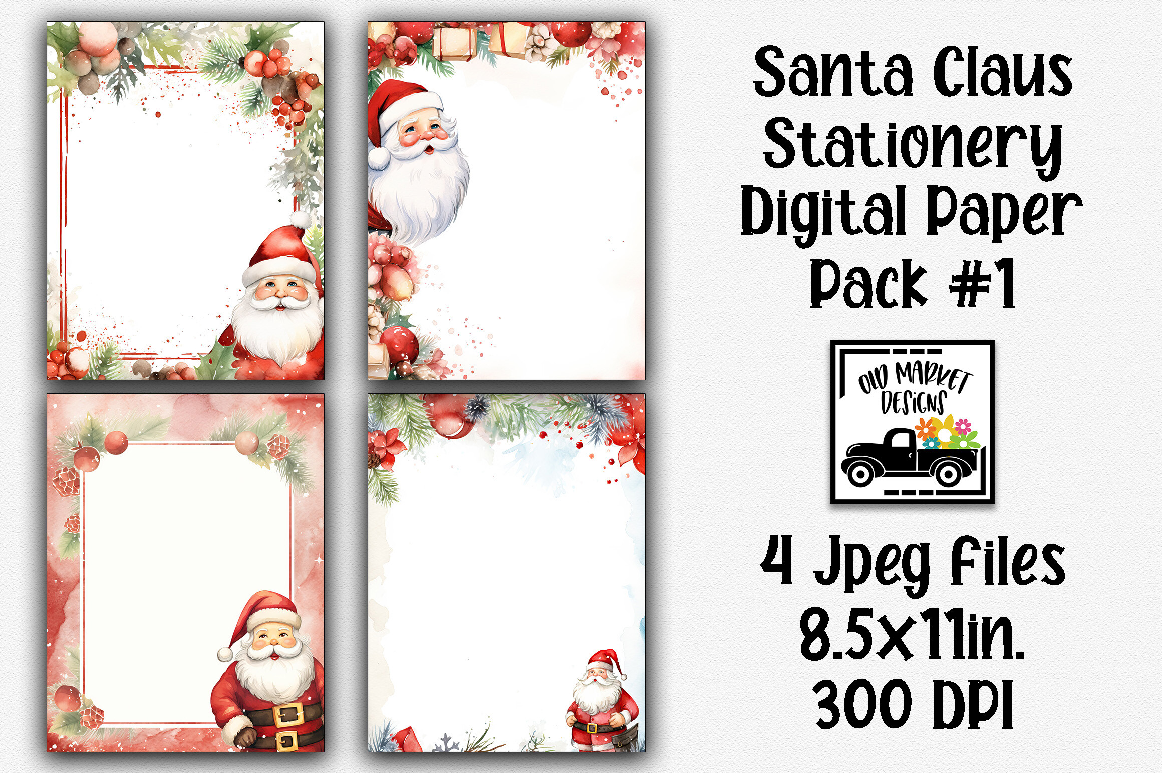 Christmas Writing Paper: Four Santa Letterheads with Open Writing Areas original product preview