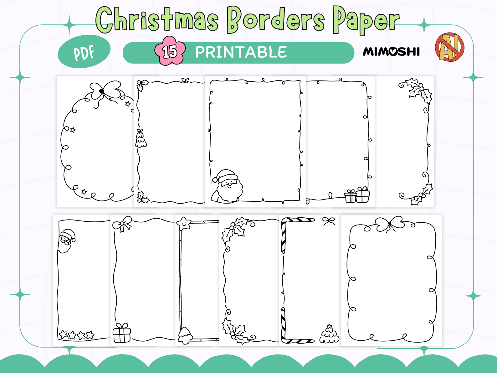 Christmas Writing Paper: Fifteen Printable Line-Art Borders for Holiday Writing original product preview