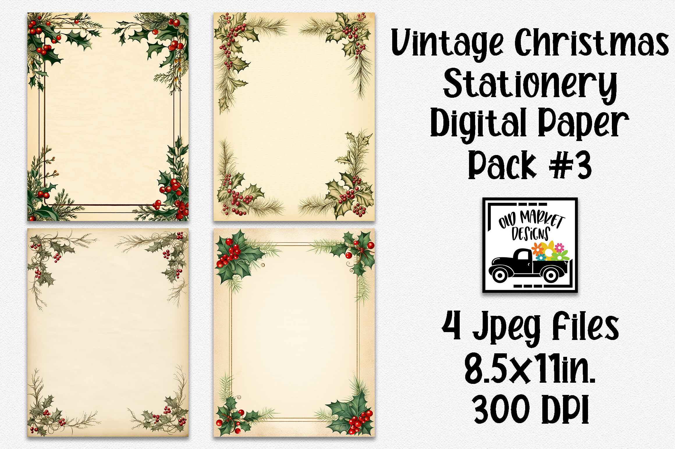 Christmas Writing Paper: Four Aged-Cream Letterheads with Traditional Greenery original product preview