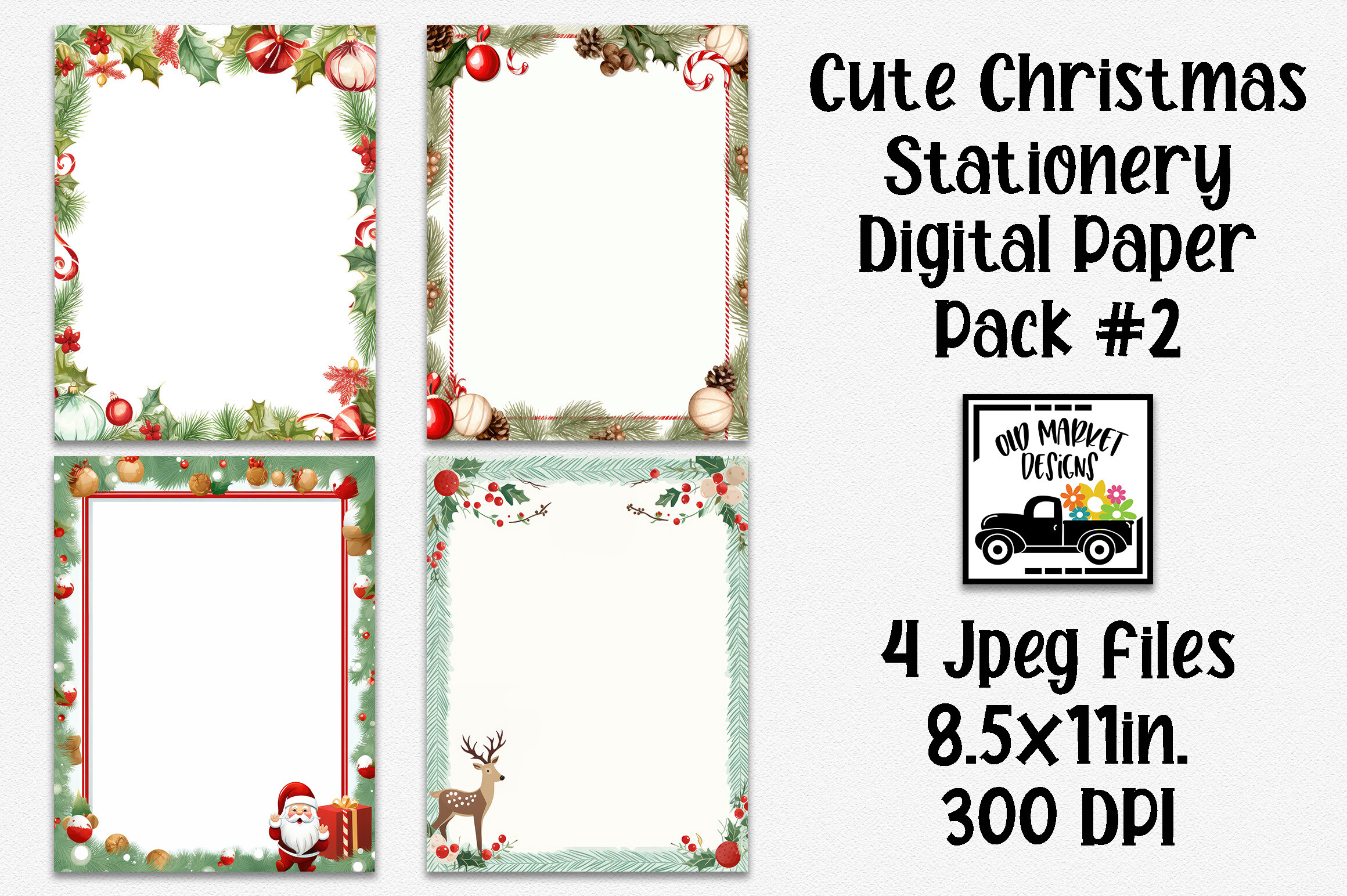 Christmas Writing Paper: Four Cream Christmas Pages with Character and Ornament Borders original product preview
