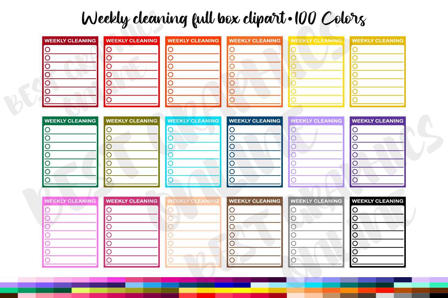 Cleaning Planner Stickers: Weekly Cleaning Full Box Planner Clipart