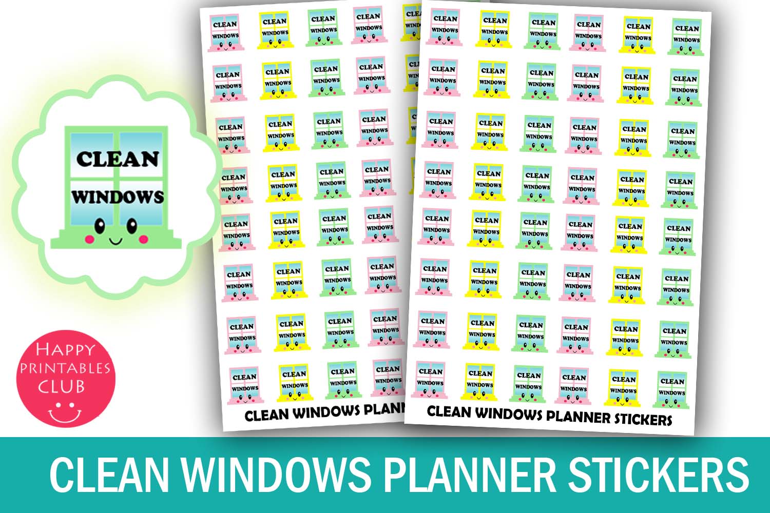 Cleaning Planner Stickers: Kawaii Clean Windows Planner Stickers