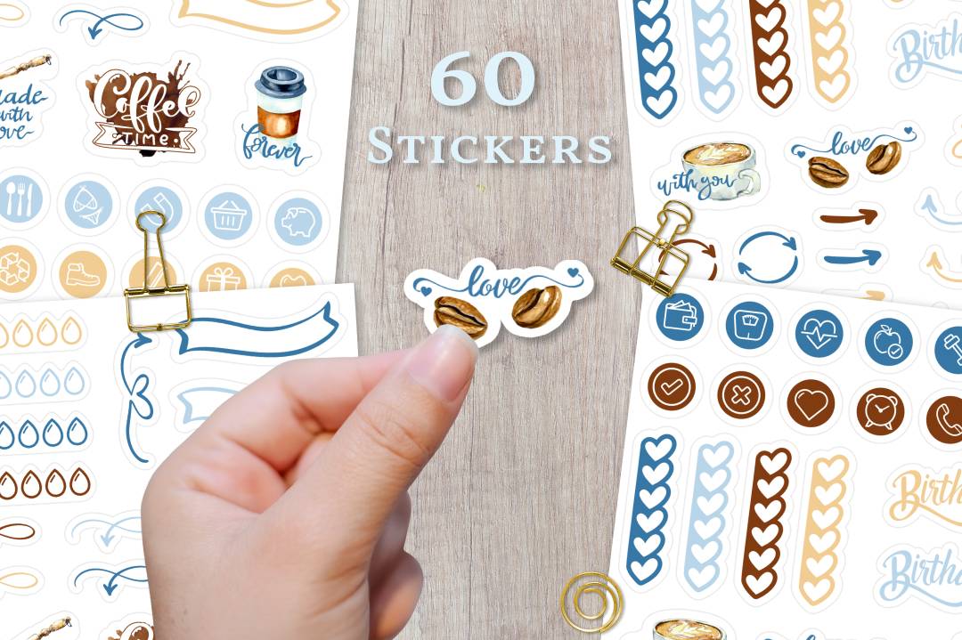 coffee planner stickers: Coffee Planner Sheets with Hand-Cut and Tracing Versions original product preview