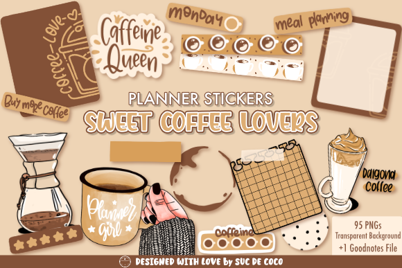 coffee planner stickers: Sweet Coffee Artwork with PNGs and a Goodnotes File original product preview
