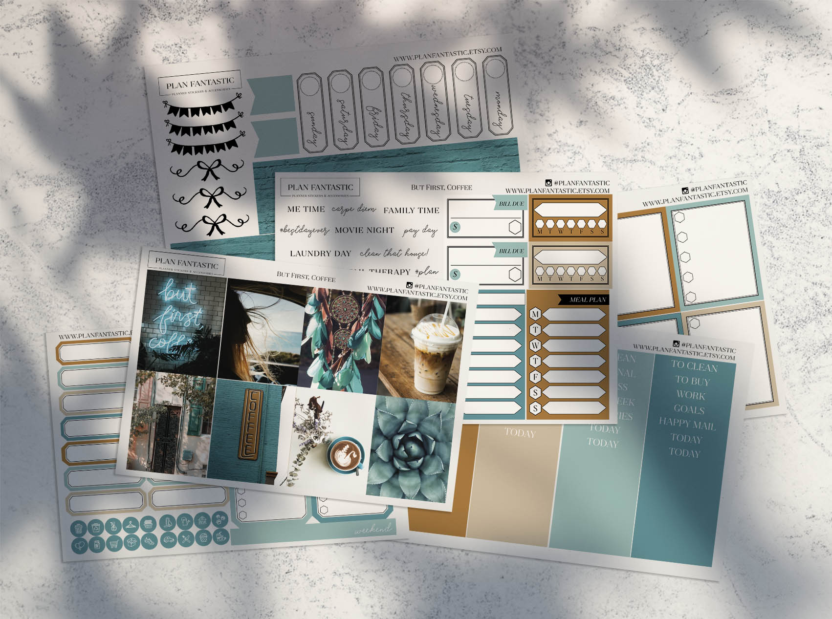 coffee planner stickers: Six Coordinated Coffee Pages with Matching DXF Cut Lines original product preview