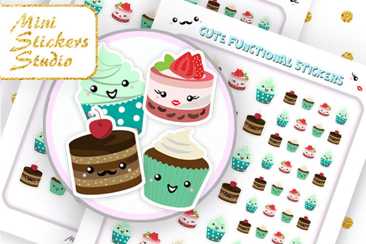 coffee planner stickers: A Kawaii Coffee-and-Cake Sheet with Printable and Cutting Files original product preview