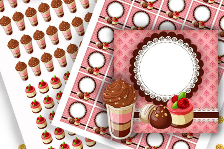 coffee planner stickers: Coffee-and-Cake Reminder Sheets in Several Working Formats original product preview