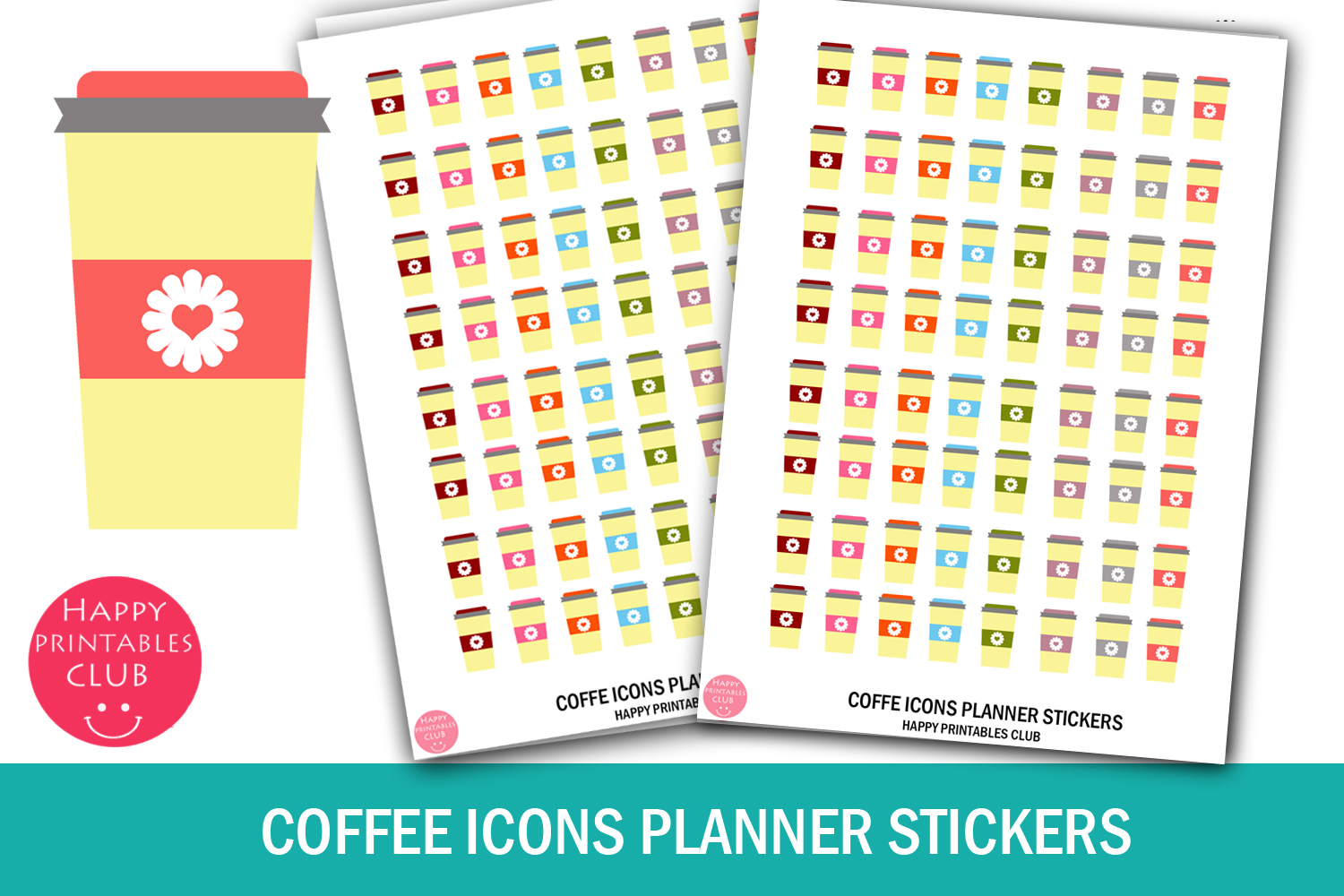 coffee planner stickers: Compact Colored Coffee Icons in JPEG, PNG, and PDF original product preview