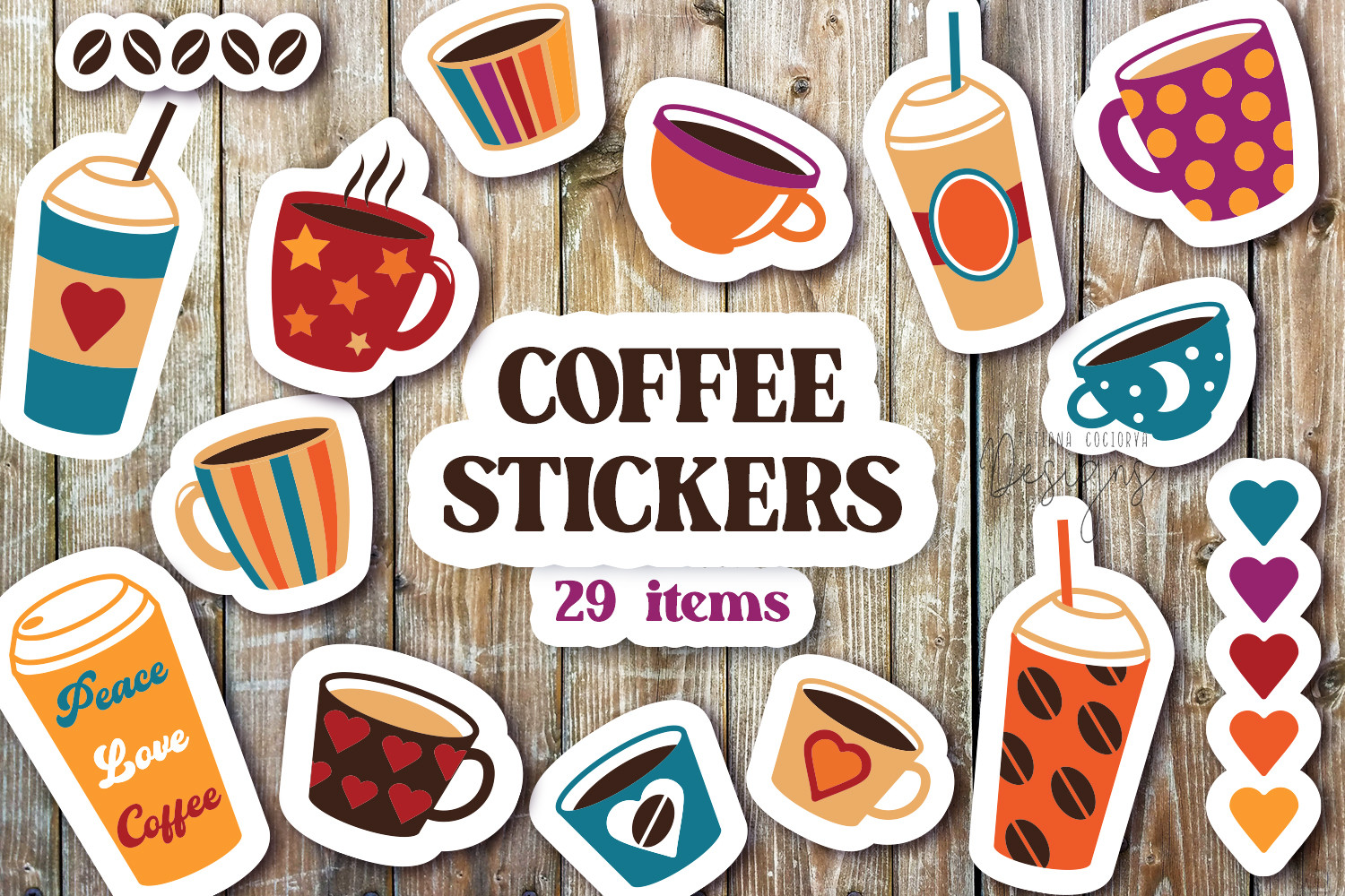coffee planner stickers: Twenty-Nine Coffee Designs with Individual and Whole-Set Files original product preview
