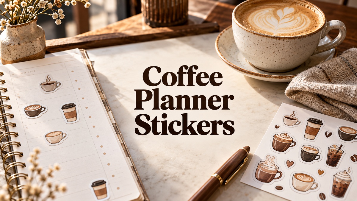 coffee planner stickers with realistic themed planners and stationery