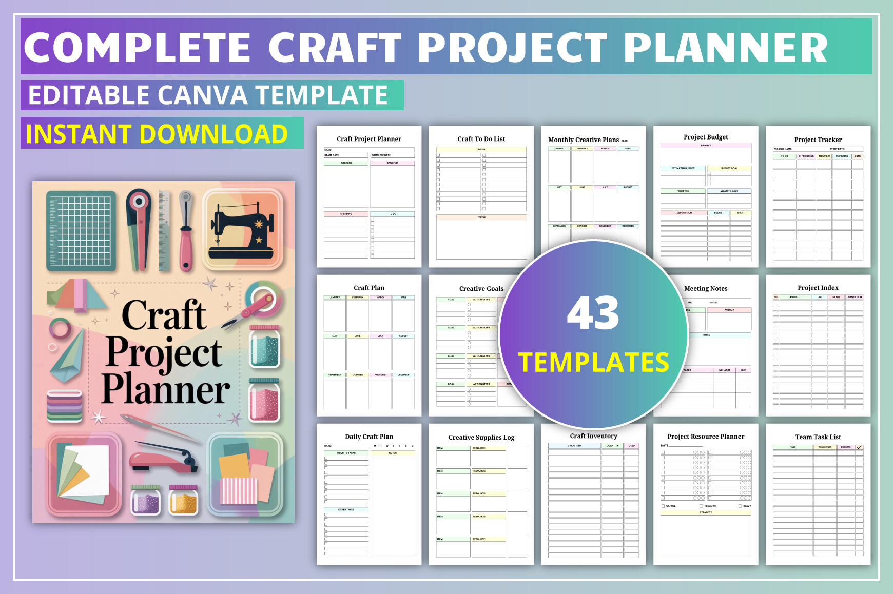 craft project planner: Complete Forty-Three-Page Canva Craft Organizer original product preview