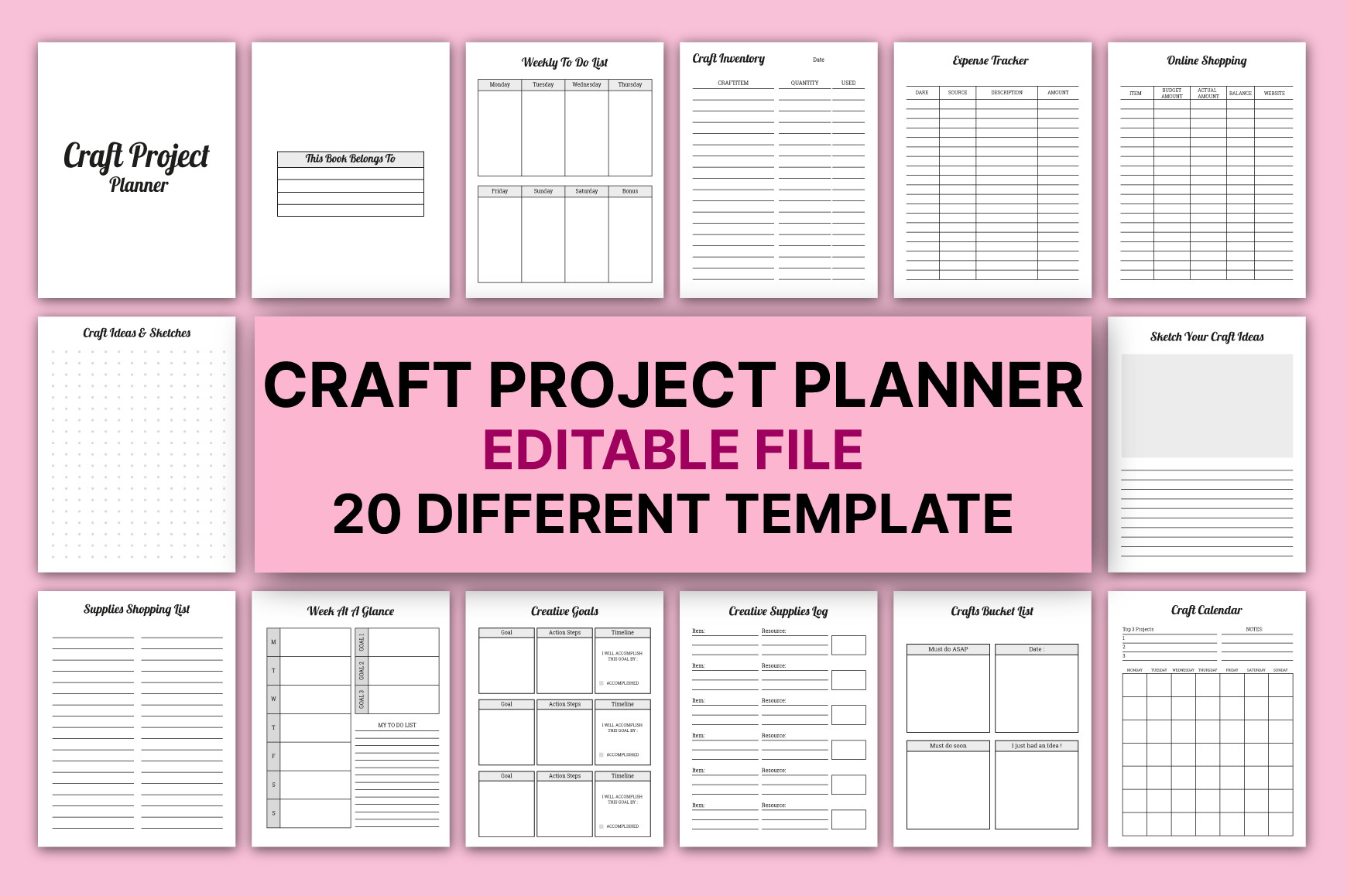 craft project planner: Twenty Letter-Size Craft Templates with Print-Ready PDFs original product preview