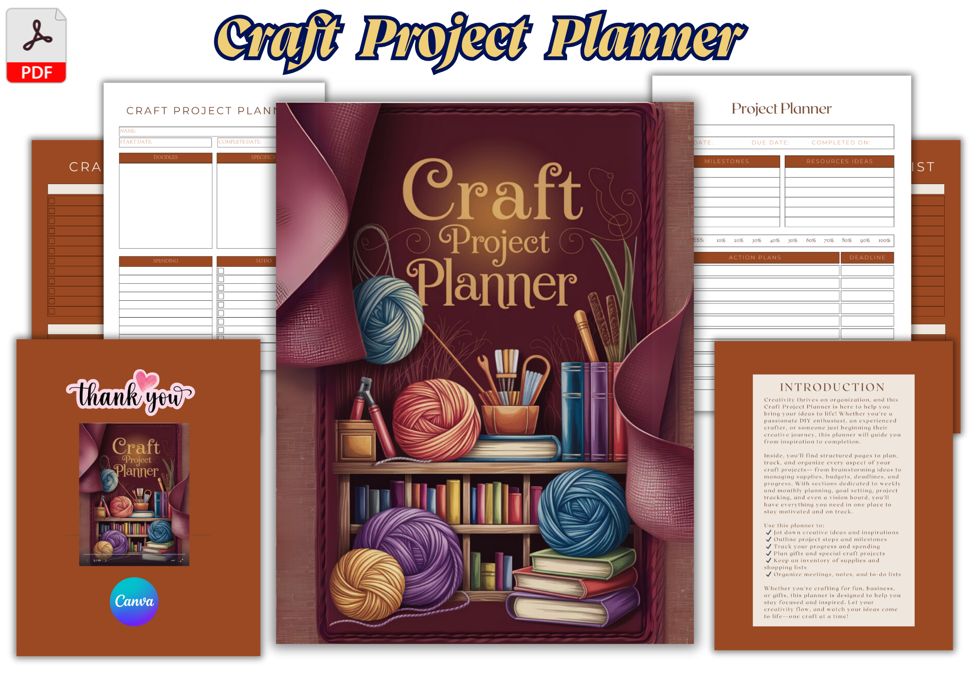 craft project planner: Forty-Six-Page Craft Planner with a Canva Template original product preview