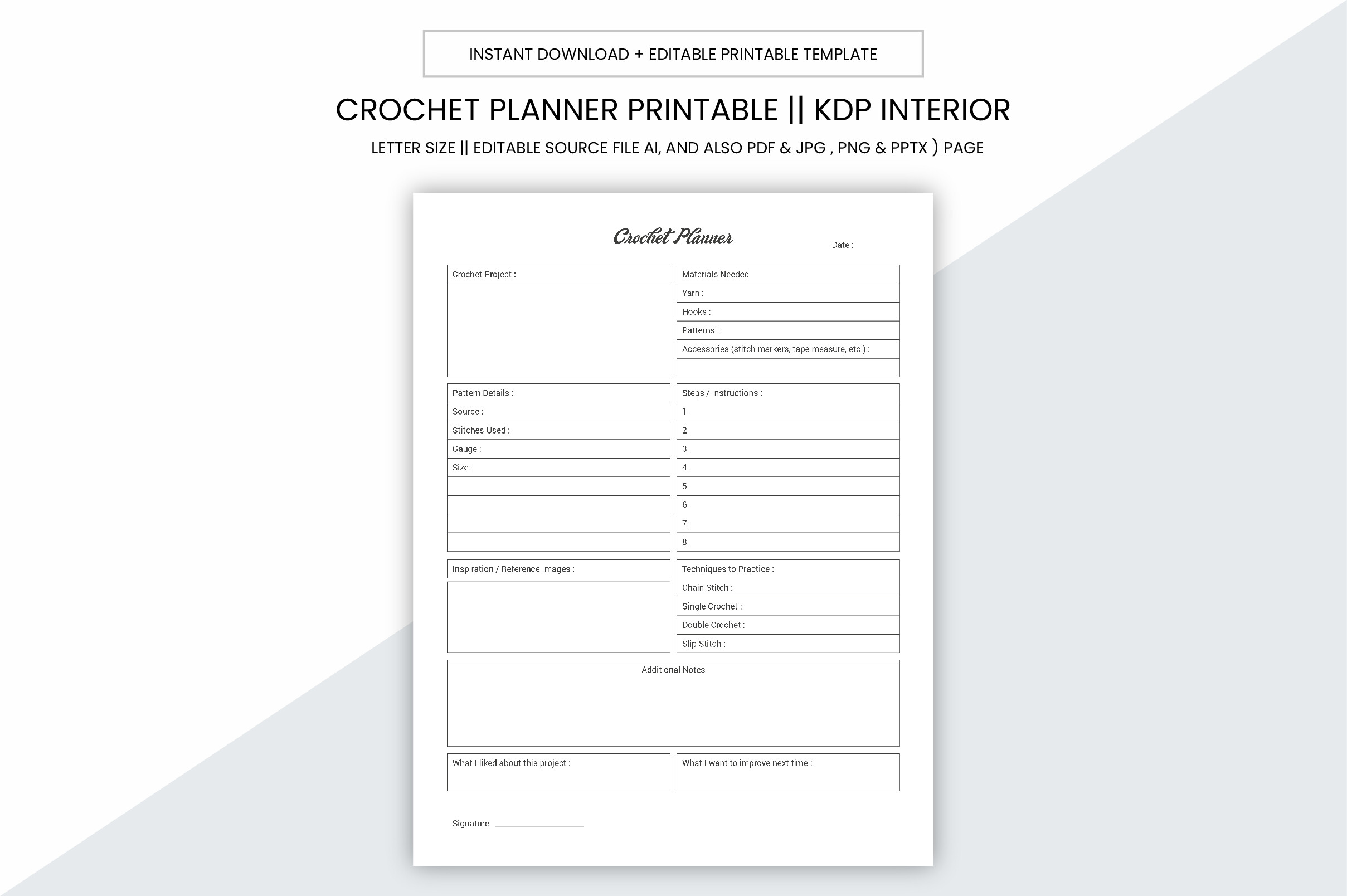 Crochet Planner: Crochet Record Interior with Several Editable Formats original product preview