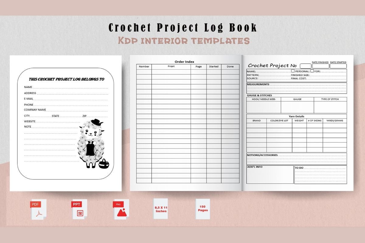 Crochet Planner: High-Capacity Crochet Logbook with Editable PPTX original product preview