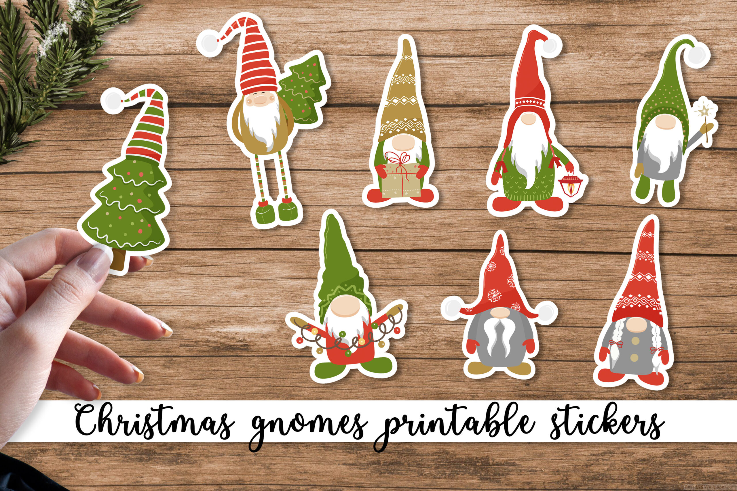 Christmas Gnome Stickers: Minimal Long-Hat Gnomes with Print and Cut Folders original product preview