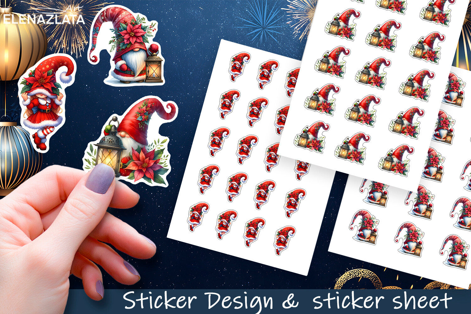 Christmas Gnome Stickers: Three Detailed Gnomes with Individual Sticker Sheets original product preview