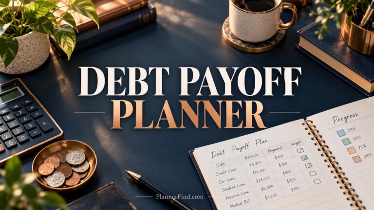 Debt Payoff Planner with realistic planners and themed objects