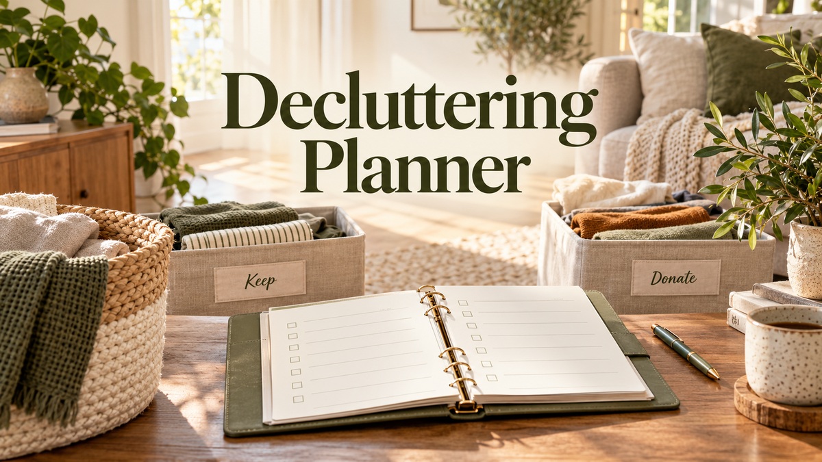 Decluttering Planner with realistic planner and themed objects