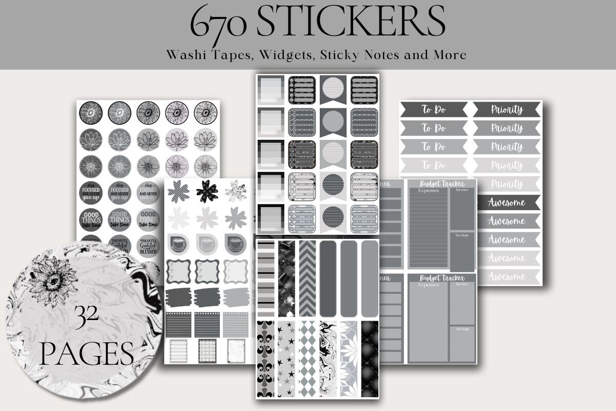 Digital Planner Stickers: Dark-Mode Digital Planner Sticker Bundle