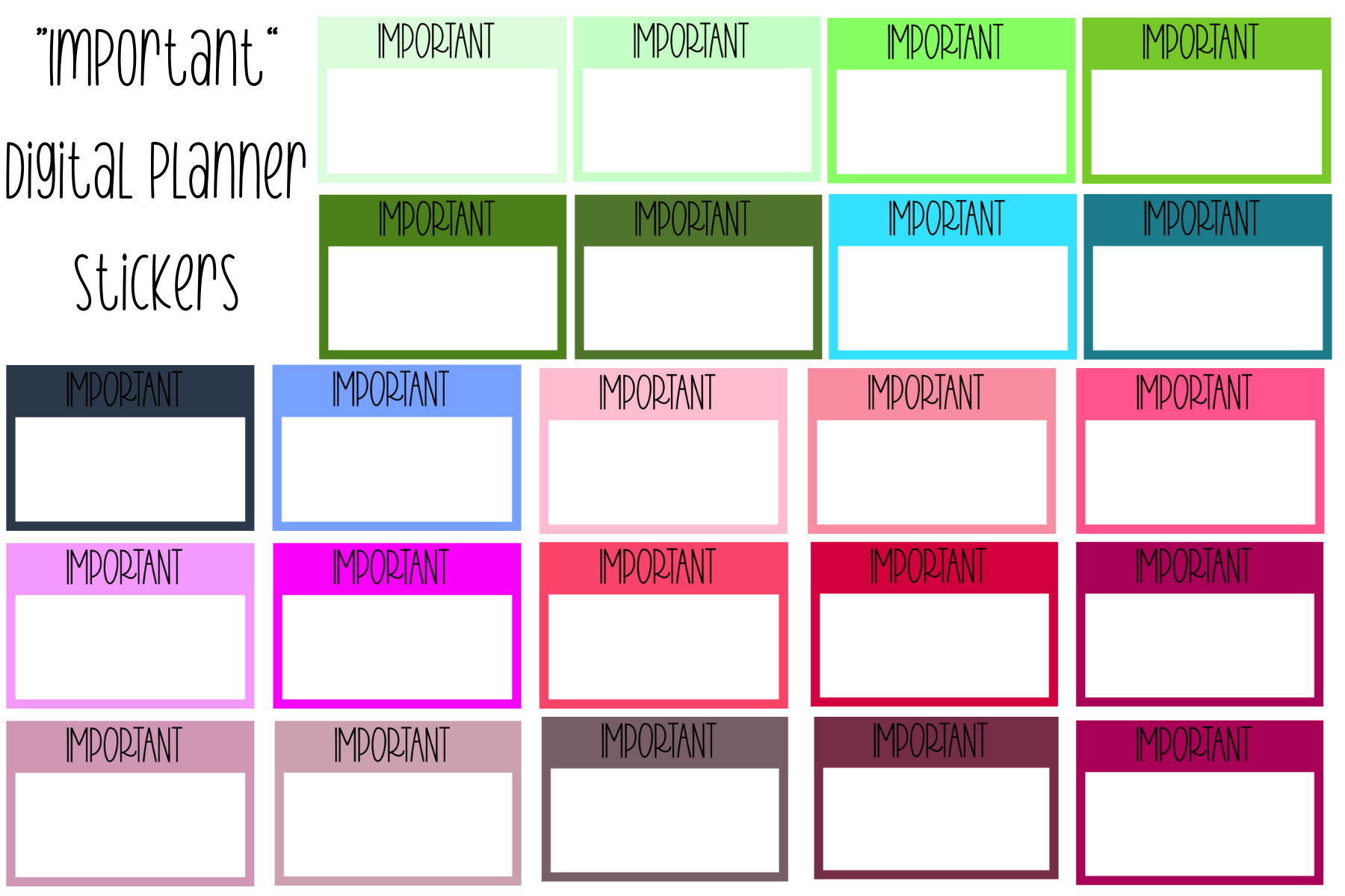 Digital Planner Stickers: Important Reminder Stickers as Individual PNGs
