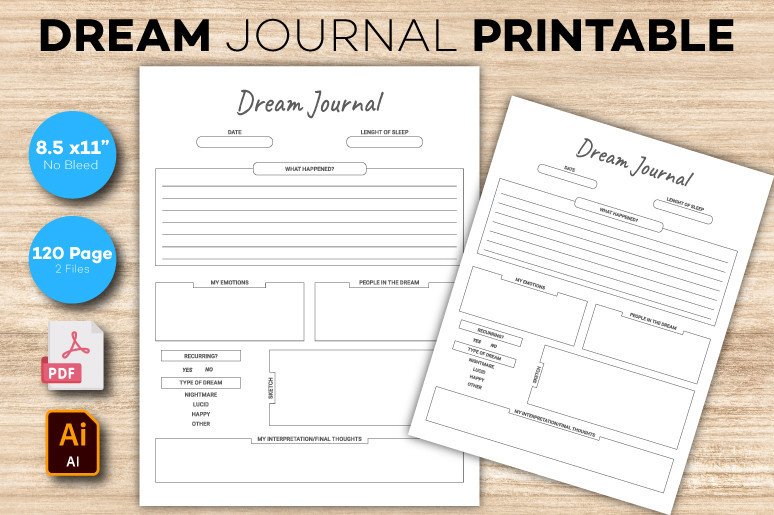 dream journal templates: 120-Page Dream Tracker by RakibS original product preview