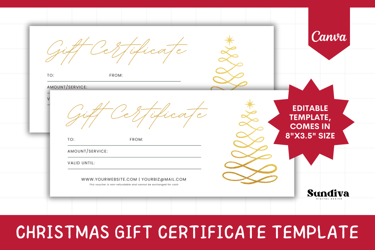 Christmas Gift Certificates: Fine Tree Line Art Christmas Certificate in Canva original product preview