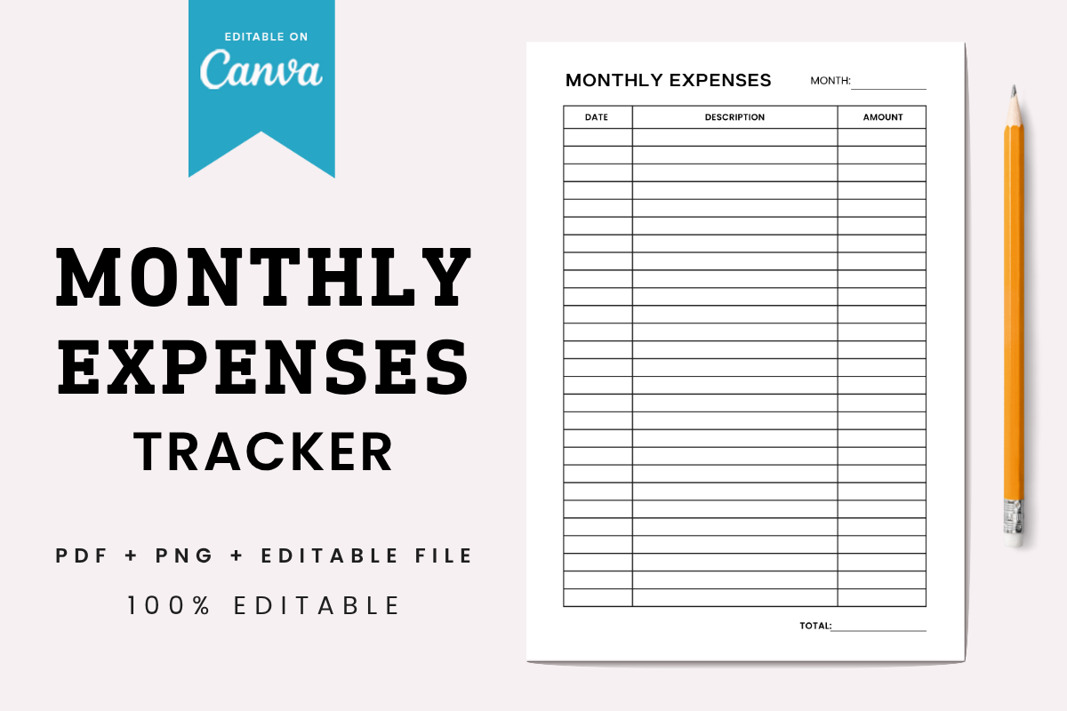 Expense Tracker: Three Dove: One-Page Monthly Expenses Sheet