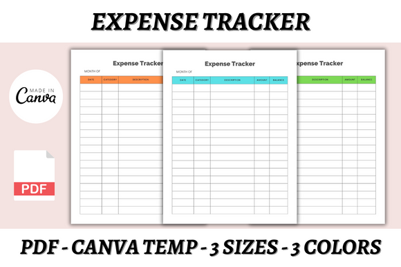 Expense Tracker: DIGITAL PRINT BOX: Three-Color Canva Expense Tracker