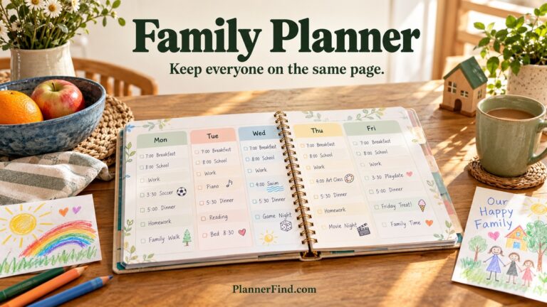 Family Planner with realistic planners and themed accessories