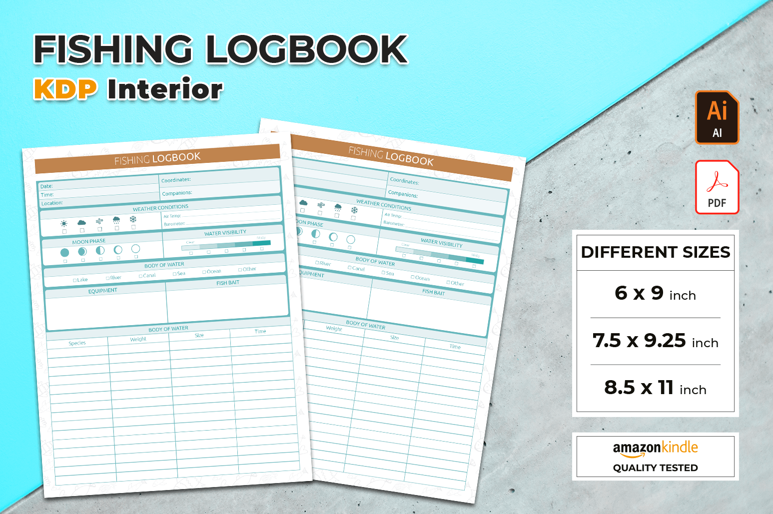 Fishing Log Book: Three-Size Fishing Interior with PDF and Illustrator Files original product preview