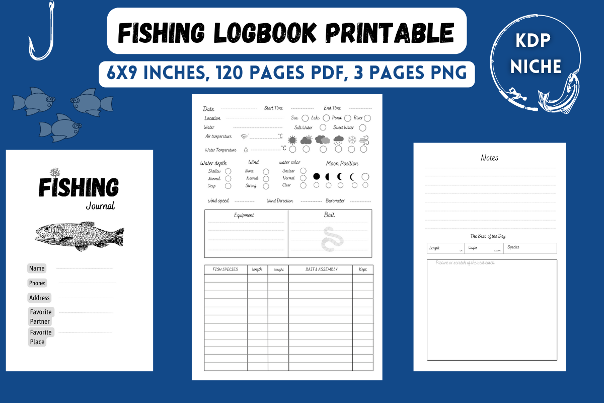 Fishing Log Book: Fishing Log and Notes Layout with Preview-Based Size Details original product preview