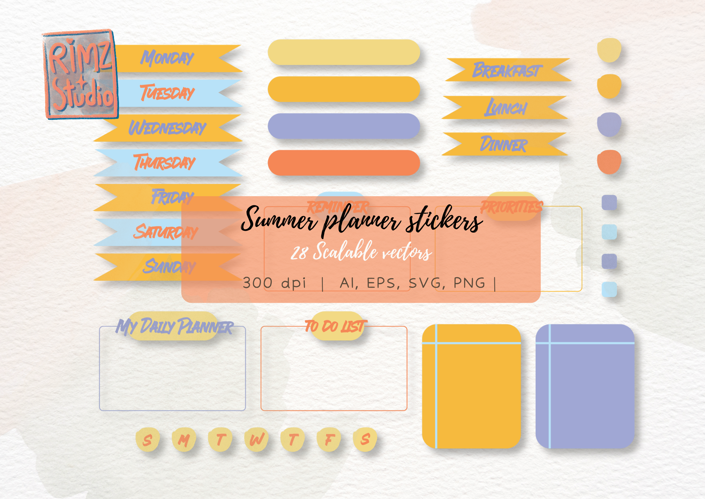 Functional Planner Stickers: Daily and Weekly Planner Stickers with Editable Vector Files