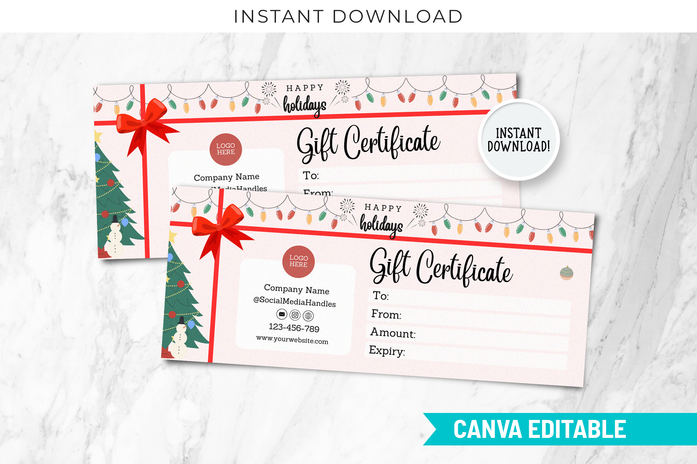 Christmas Gift Certificates: Ribbon and Holiday Lights Canva Gift Certificate original product preview