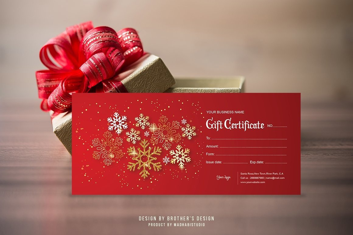 Christmas Gift Certificates: Red Snowflake Certificate for Word and Photoshop original product preview