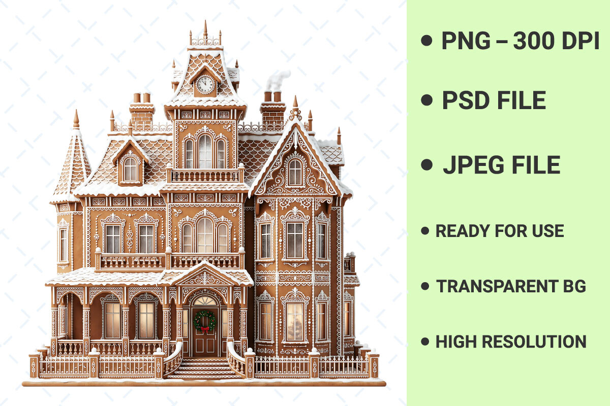 gingerbread stickers: An Ornate Gingerbread Mansion for a Christmas Divider original product preview