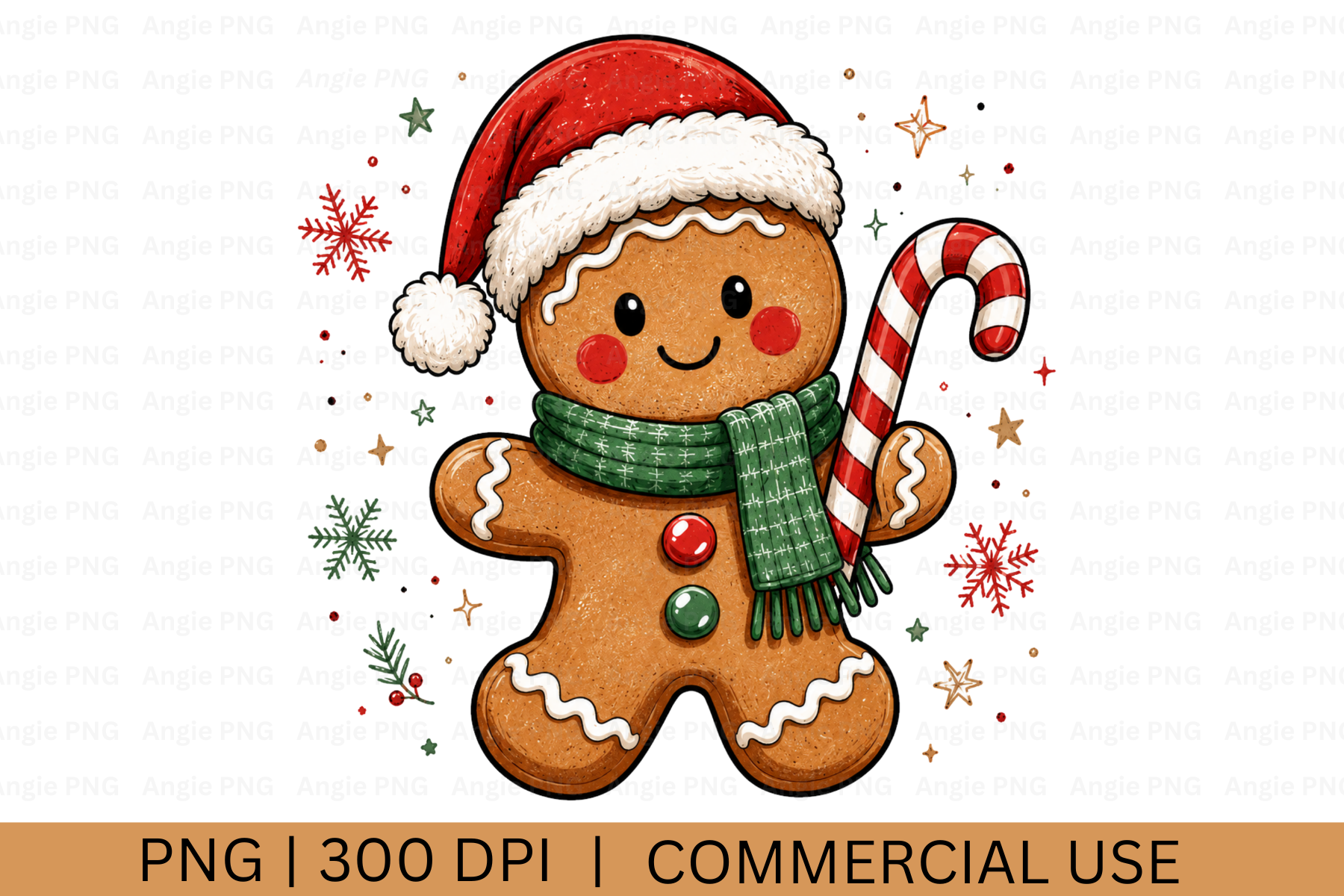 gingerbread stickers: A Santa-Hat Cookie Character with a Green Scarf original product preview