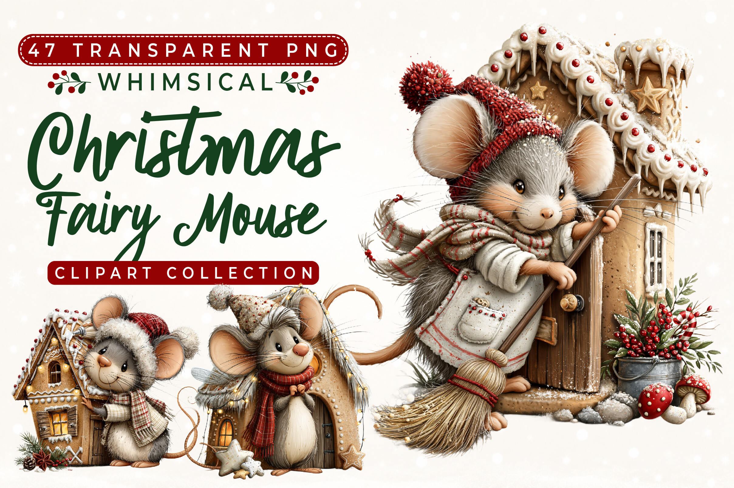 gingerbread stickers: Forty-Seven Separate PNGs for a Fairy-Mouse Christmas Theme original product preview