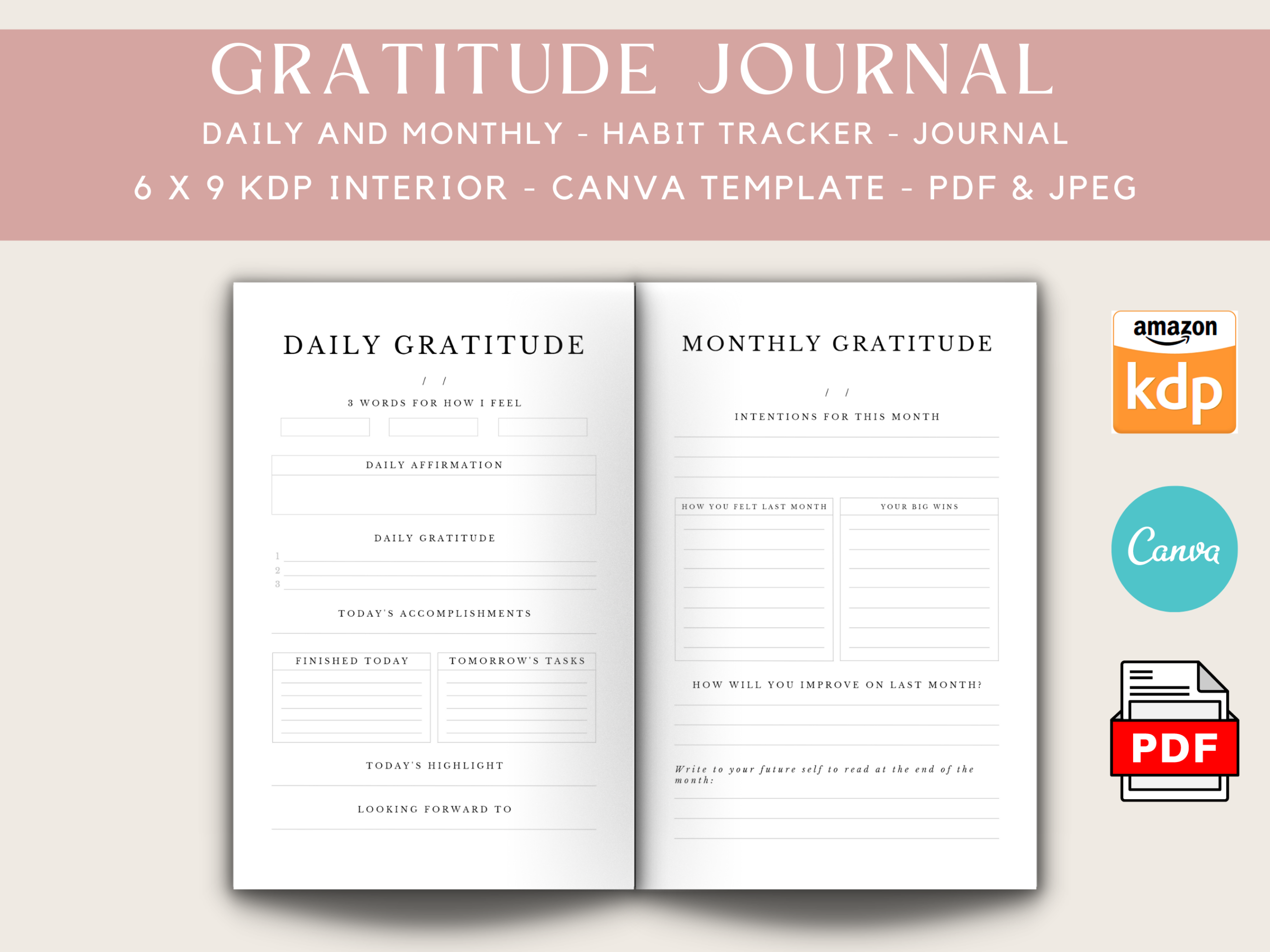 Gratitude Journal: Editable Gratitude Templates by Jessica Fox Design
