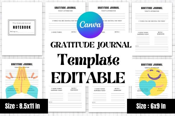 Gratitude Journal: Two-Size Canva Gratitude Journal by mixxdigitaldesign