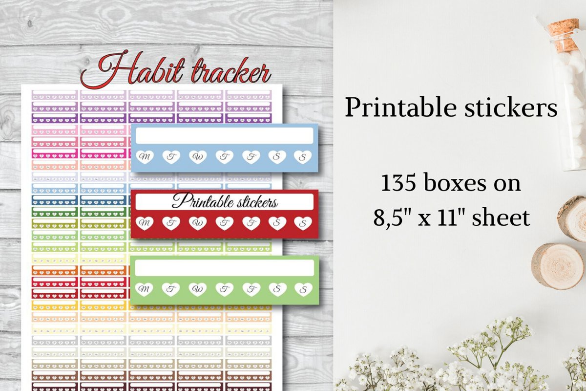Habit Tracker Stickers: Slim Sidebar Habit Tracker Stickers