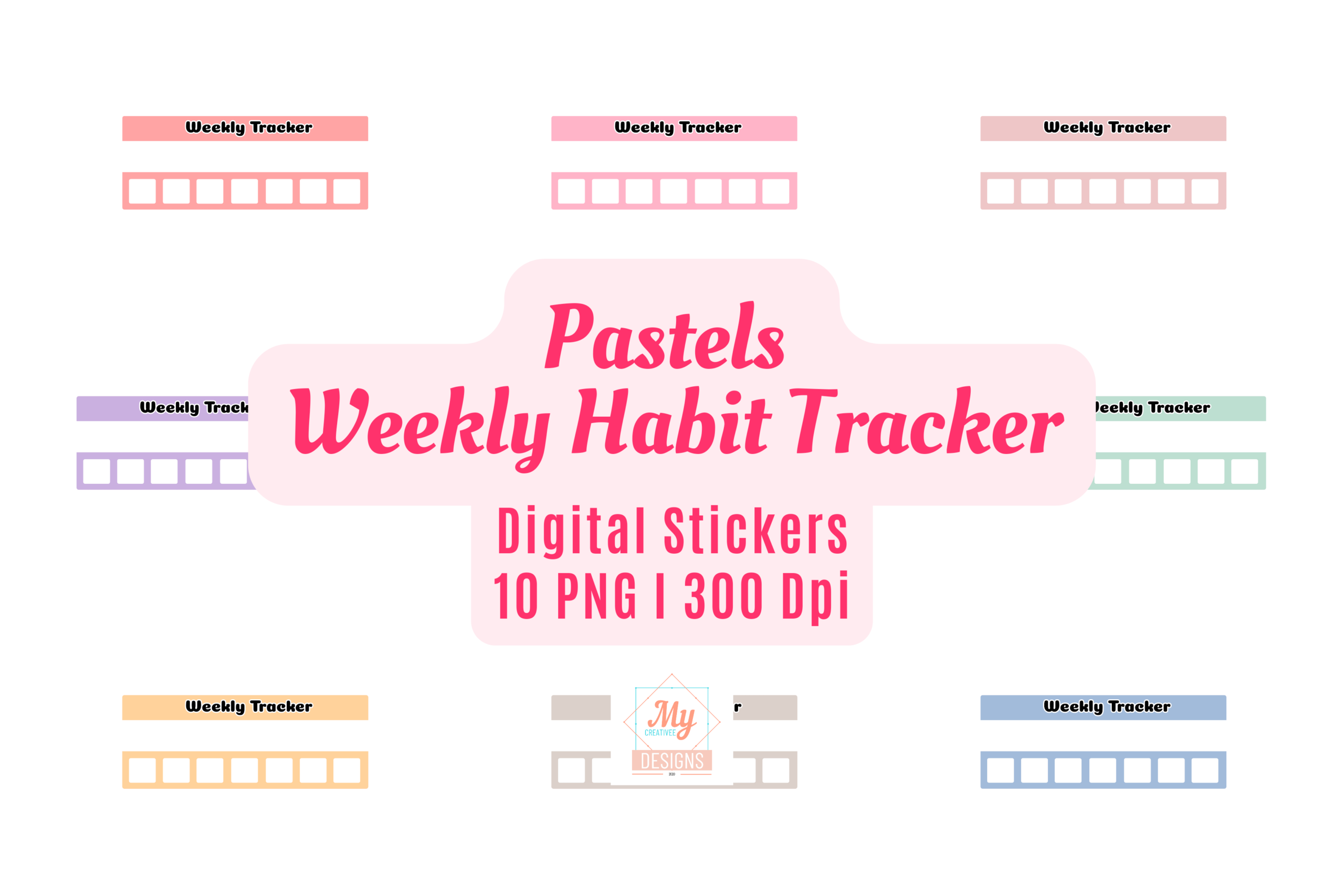 Habit Tracker Stickers: Pastel Weekly Habit Tracker PNGs