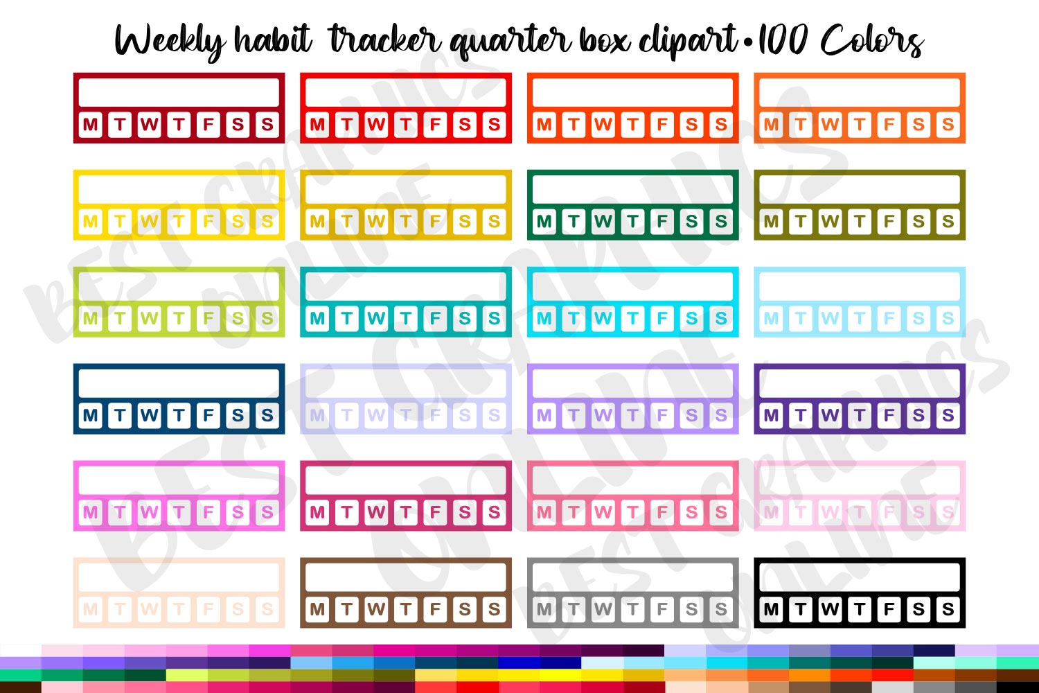 Habit Tracker Stickers: 100-Color Weekly Tracker PNG Collection