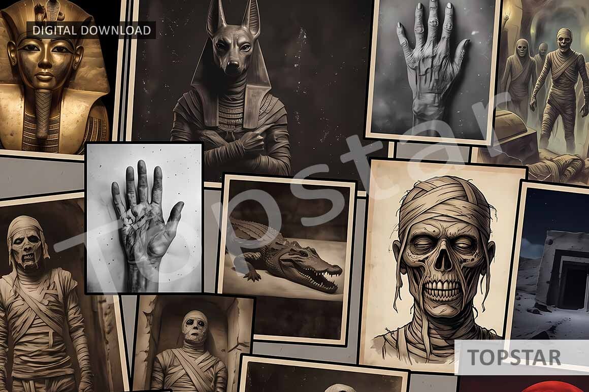halloween journal: An Egyptian Mummy Collage Sheet for a Themed Journal original product preview