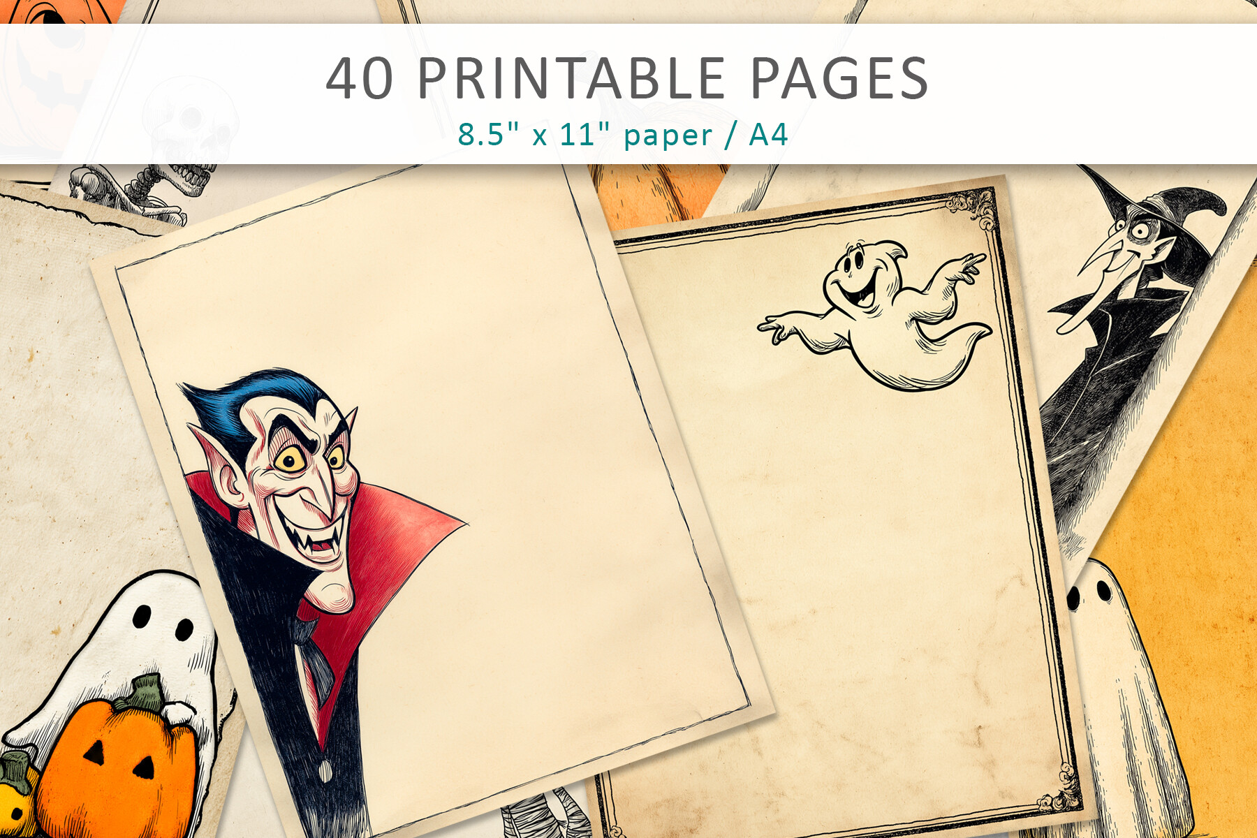 halloween journal: Forty Aged Halloween Papers with Classic Characters original product preview