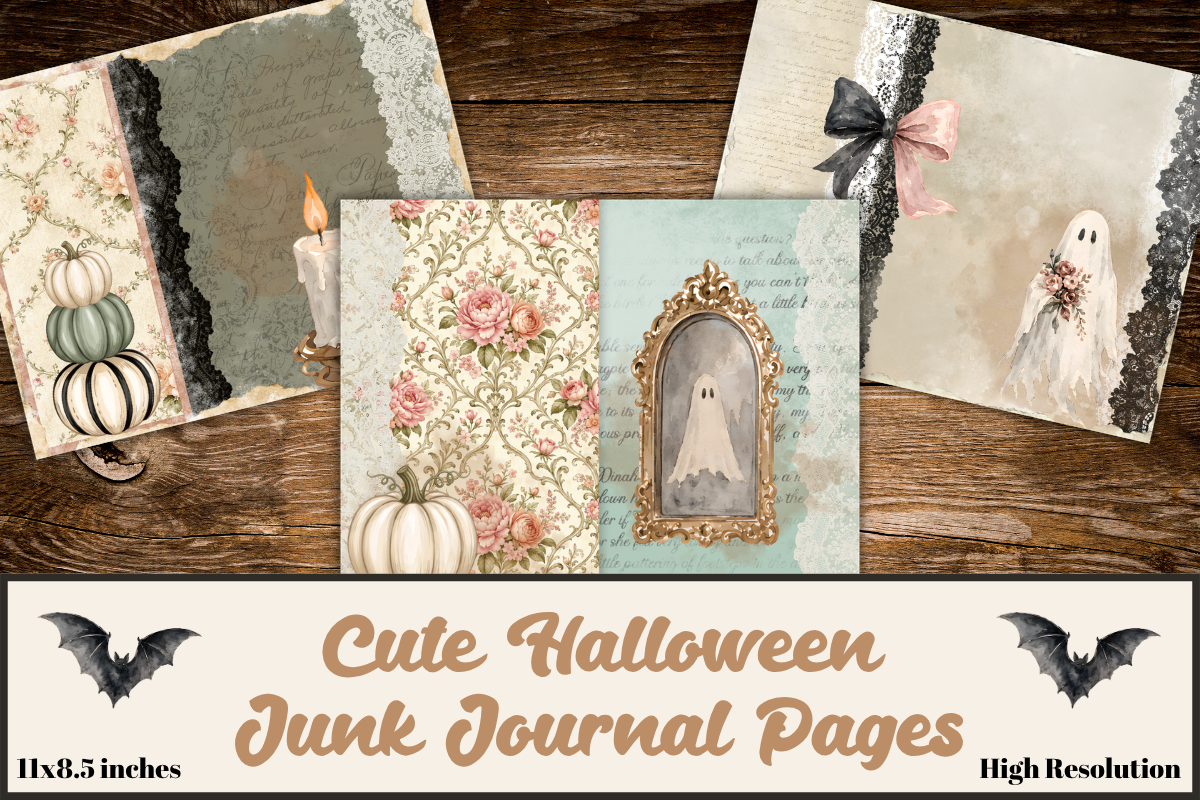 halloween journal: Pastel Ghost and Rose Papers for a Gentle Halloween Journal original product preview
