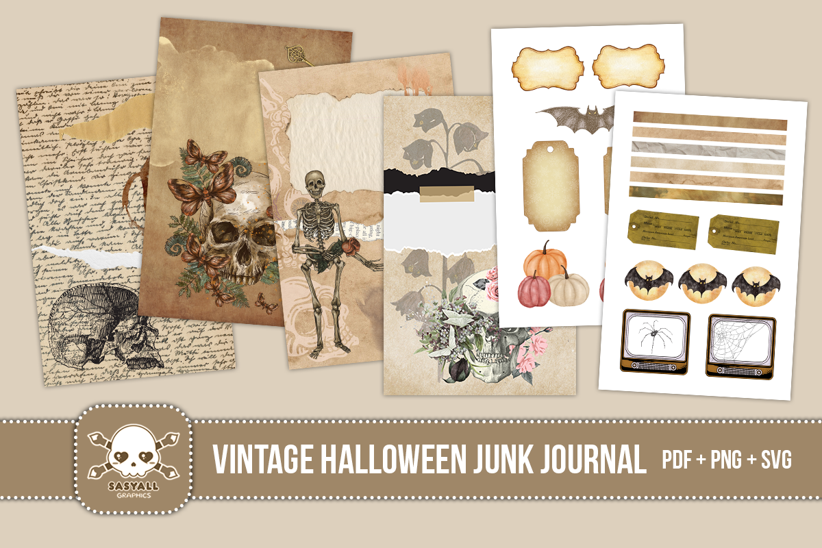 halloween journal: Four Vintage Journal Pages with Two Sticker Sheets original product preview