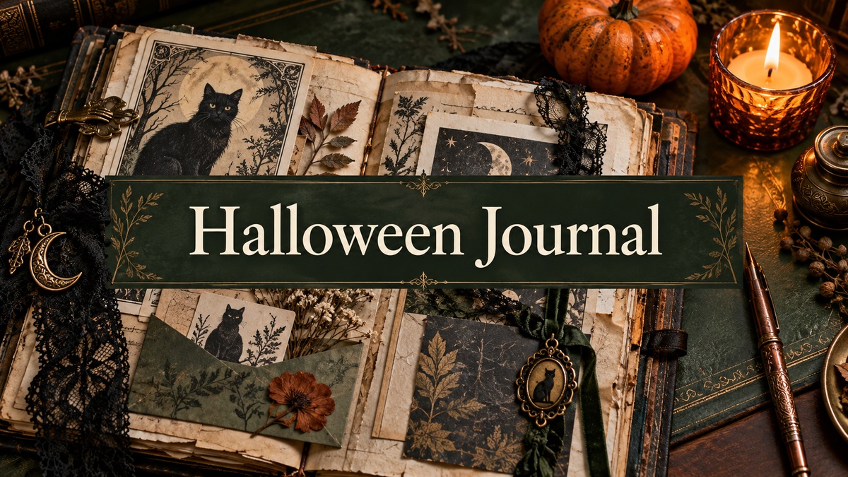 halloween journal with realistic themed stationery and centered title