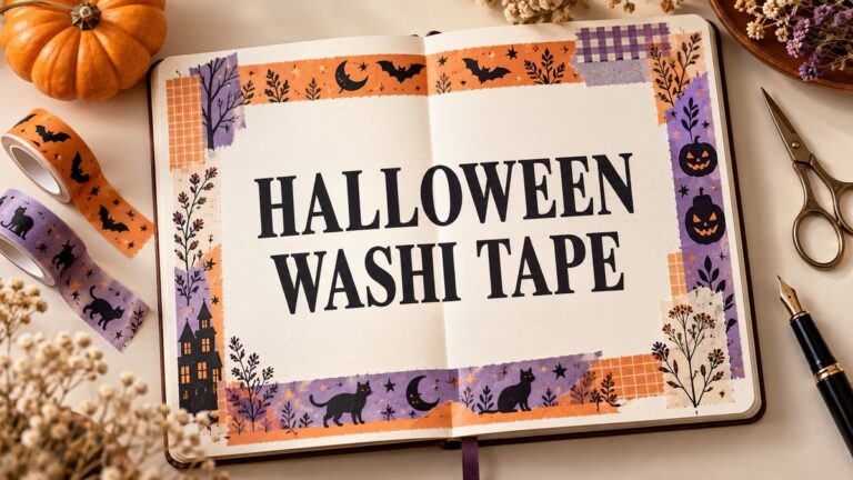 halloween washi tape with realistic planner and thematic stationery
