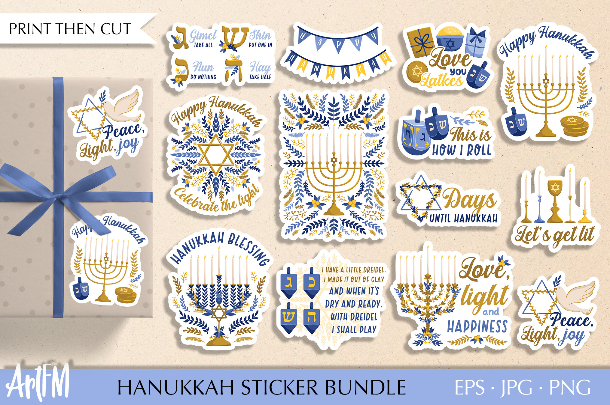 hanukkah stickers: Thirteen Hanukkah Quote Stickers with Letter-Size Sheets original product preview